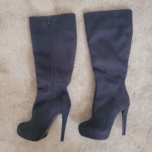scene melany suede black knee high stiletto high heel boots